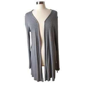 Active USA Open Front Cardigan XL Gray White Drape Lightweight Long Sleeve Knit